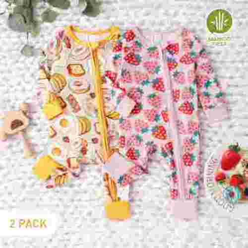 PatPat Bamboo Baby Pajamas Baby Girl Gifts Snug Fit Zipper Long-Sleeved Baby Onesies Sleepwear,2Pack,0-24 Months