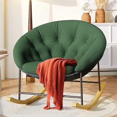 Kidirect Round Saucer Rocking Chair Nursery, Modern Upholstered Nursery Rocking Chairs and nursery Glider with Cozy Cushion, Comfy Nursing Chair for Breastfeeding & Reading, Fits Living Room & Bedroom