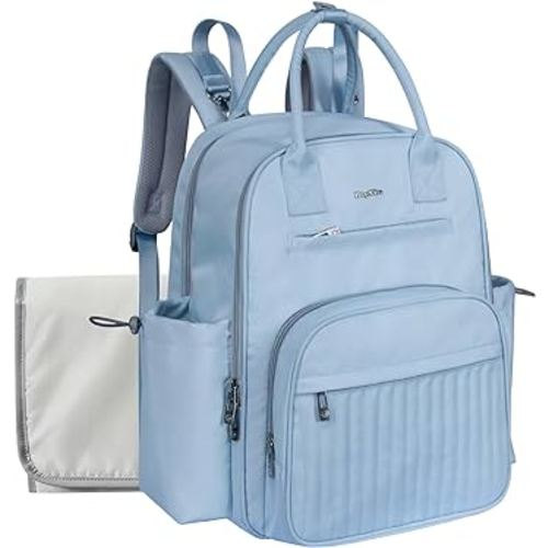 Hap Tim Diaper Bag Backpack, Large Capacity Baby Bag Backpack with Changing Pad,19 Pockets, 2 Stroller Clips, Baby Registry Search, Blue (2252-MLDL)