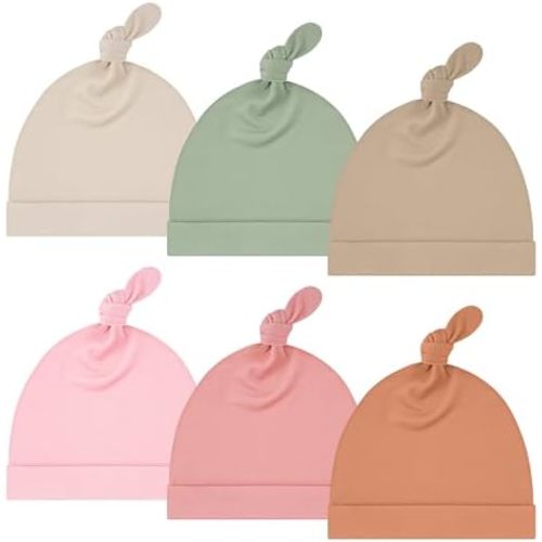 Yoofoss 6 Pack Baby Newborn Hats, Soft & Stretchy Knot Beanie Hats for Infant, Baby Caps 0-6 Months for Boys, Girls