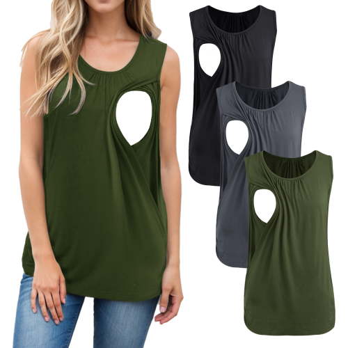 Smallshow Women's Maternity Nursing Tank Top Ruched Breastfeeding Clothes 3-Pack