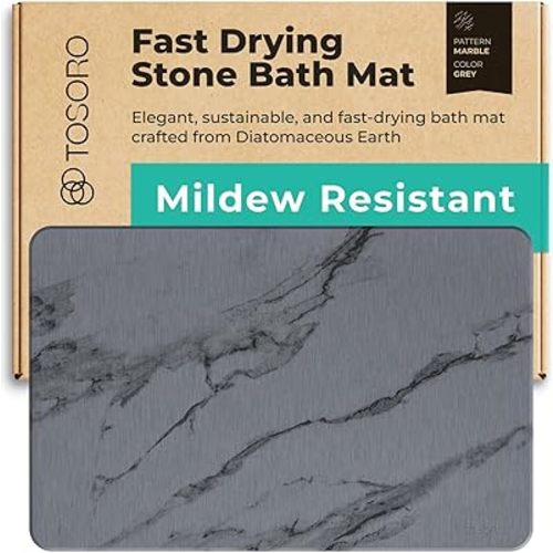 Stone Bath Mat, Diatomaceous Earth Non-Slip Stone Shower Mat - Quick Drying Absorbent Bath Mats for Bathroom - Elegant & Modern Design, Easy to Clean (23.5 x 15) - Graphite
