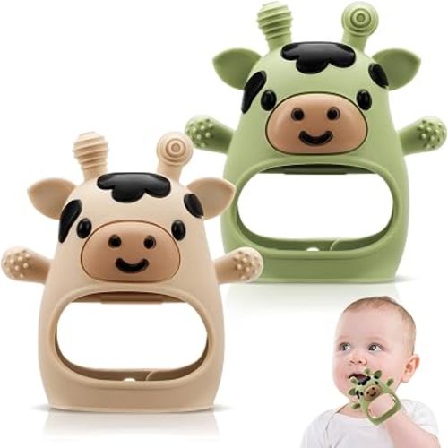2 Pack Baby Teething Toys 3-6 6-12 Months, Adjustable Anti Dropping Wrist Teething Mittens, Food Grade Silicone Baby Chew Toys for Sucking Needs Teether for Newborns Infants Teething Relief