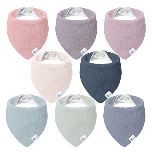 Lulumoon Muslin Baby Bibs 100% Cotton Baby Bandana Drool Bibs for Teething and Drooling, 8 Pack