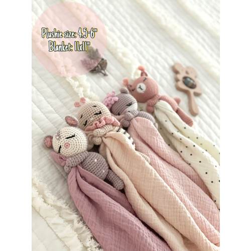Personalized Baby Lovey, Baby Shower Gift, Baby Rattle, Baby Toy,Animal Lovey,Organic Toy, Personalized Blanket,Crochet Toy,Security Blanket