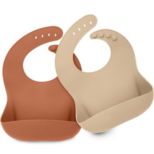 KeaBabies 2-Pack Silicone Bibs For Babies, Food Grade Silicone Baby Bibs for Eating, Feeding, Toddler Bibs, Boys, Girls, Color: Terracotta