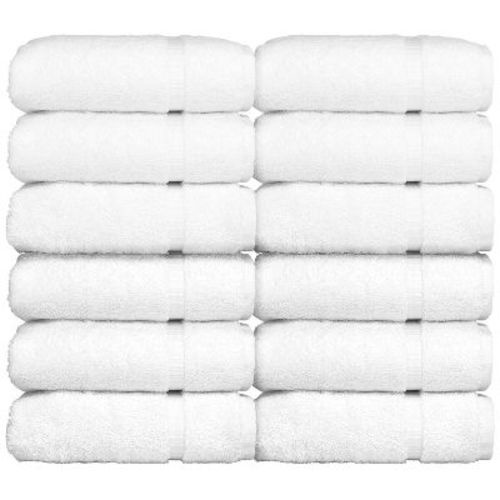 Bc Bare Cotton Luxury Hotel & Spa Towel Turkish Cotton Washcloths - Dobby Border (13x13 Inches) - Set Of 12 - White