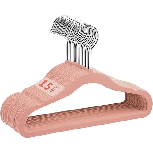 15 Pack Kids Velvet Hangers with 360° Swivel Hook – 11 Inch Non-Slip Baby Clothes Hangers for Toddlers & Baby, Ultra-Thin Space-Saving Design (Pink) | Holds 10lbs