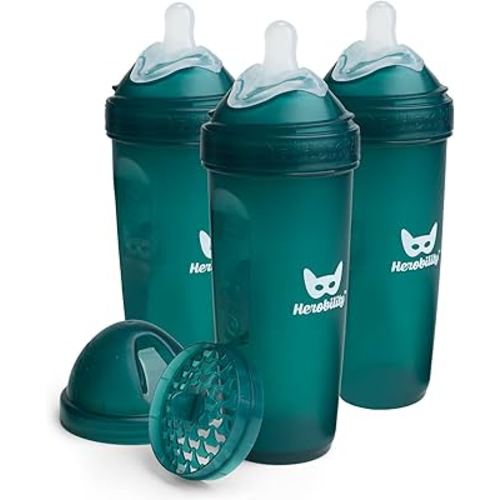 Herobility Double Anti-Colic Baby Bottles – 12 fl oz/340ml – 3-Pack – Dark Green