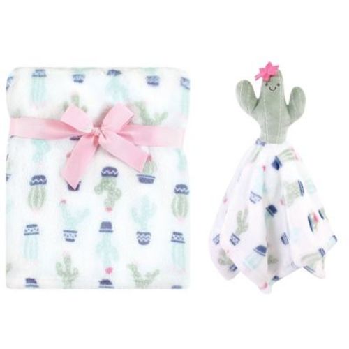 Hudson Baby Infant Girl Plush Blanket with Security Blanket, Cactus, One Size
