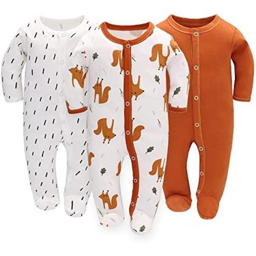 LAT 3 Pcs Infant Girls Boys Footie Onesies Sleeper Newborn Cotton Sleepwear Outfits