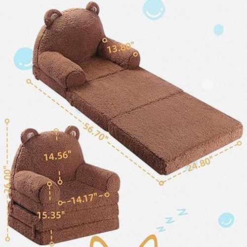 Kids Sofa, Sherpa Couch with Tri-Layer Foam Cushions, Comfy Seating for Kids Age 3–6 Years, Brown