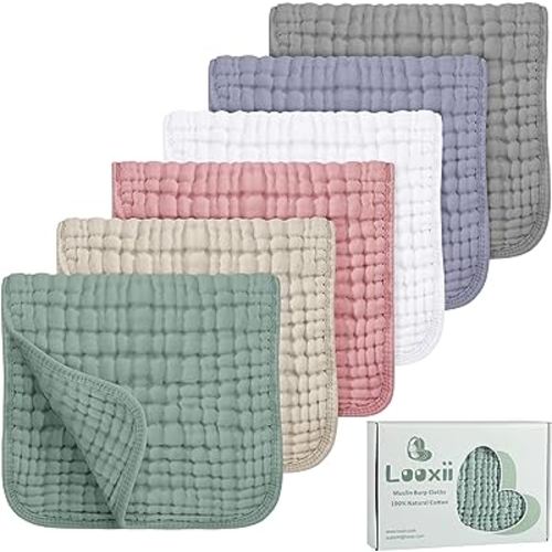 Looxii Muslin Burp Cloths 100% Cotton Muslin Cloths Large 20''x10'' Extra Soft and Absorbent 6 Pack Baby Burping Cloth for Boys and Girls(Multicolor)