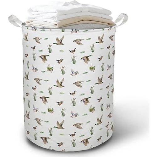 Rustic Mallard Duck Laundry Basket Hamper, Mallard Duck Nursery Decor, Wild Flying Ducks Foldable Clothes Toys Books Storage Box Bins Baskets Organizer for Kids Boys Bedroom Bathroom
