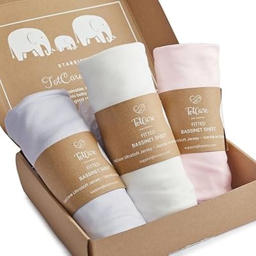 Bassinet Fitted Sheets Compatible with Halo Bassinest Swivel Sleeper Mattress - Buttery Soft, Silky Comfort, Premium Stretchy Jersey Knit Bassinet Sheets - Pale Pink + Lavendar + Cloud, 3 Pack