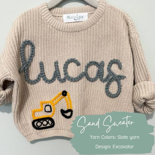 Custom Hand Embroidered Oversized Toddler and Baby Name Knit Sweater, Embroidered Name Sweater, Personalized Baby Name Sweater, Knit Jumper