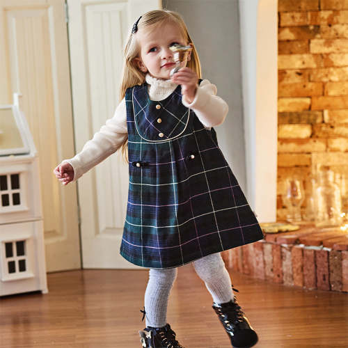 Dave&Bella Toddler Girls Noble Green Plaid Plush-lined Party Princess Tank Dress