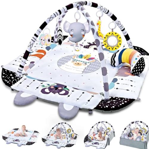 Baby Gym Play Mat, 8-in-1 Tummy Time Mat & Activity Gym, Washable Ball Pit, Infant Play Mat with Detachable Toys for Sensory Exploration and Motor Skill Development