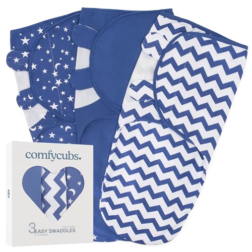 Comfy Cubs Swaddle Blanket Baby Girl Boy Easy Adjustable 3 Pack Infant Sleep Sack Wrap Newborn Babies (Small 0-3 Months, Dark Blue)