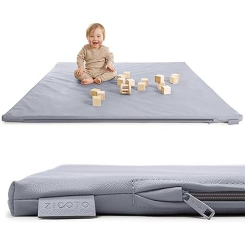 Stylish Vegan Leather Baby Play Mat - Soft, Easy to Clean Floor Mat Creates A Safe Play Area for Your Baby - The Perfect Modern Foam Playmat Fits Nicely with Your Kids Playroom Or Home Decor
