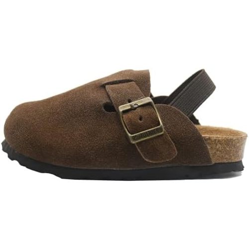 Generic Kids Suede Clogs Toddler Clogs Boys Girls Sandals Cork Adjustable Buckle Mules Kid Slippers Flat Shoes Black