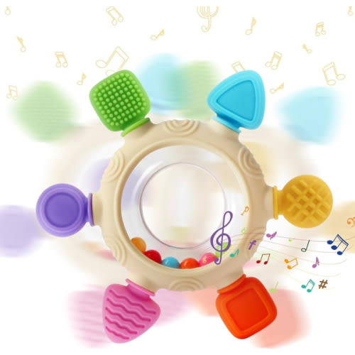Baby Teething Rings Toys for 0-6 6-12 Months Baby Rattle Teether Sensory Toys for Babies 0-24Months Silicone Teether Relief Chew Soothing Sore Gums for Newborn Infant Essentials BPA Free