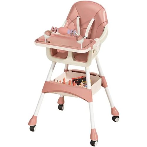 Portable High Chair,High Chairs for Babies and Toddlers,Multi-Use Easy Clean Baby High Chair with Lock Wheels, Comfortable Feeding and Place The Toy Storage Basket uuu