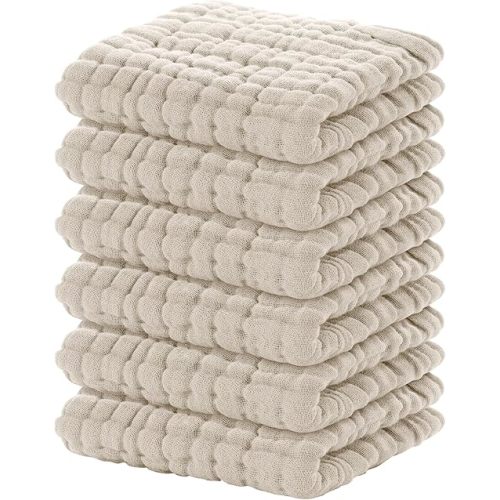 Yoofoss Muslin Baby Washcloths 100% Cotton Face Towels 6 Pack Wash Cloths for Baby 12x12in Soft and Absorbent Baby Wipes (Apricot)