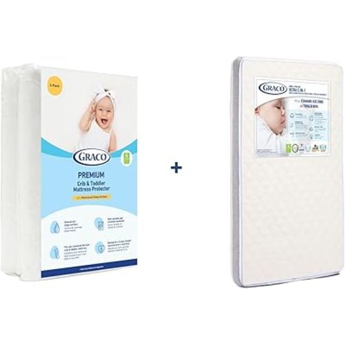 Graco Ultra Dual-Sided Crib Mattress & Protector Value Bundle (2-Pack) – Includes GREENGUARD Gold Certified Crib Mattress, GREENGUARD Gold Certified Waterproof Protector