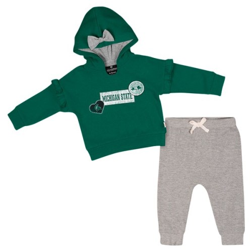 Michigan State Spartans Colosseum Girls Infant Patches Fleece Pullover Hoodie and Pants Set - Green