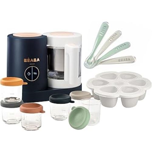 Beaba Babycook Neo Glass Baby Food Maker Set for Baby Food, Fruits Veggies & Meats Baby Food Puree Blender w/Glass Baby Food Containers Silicone Food Tray & Spoons
