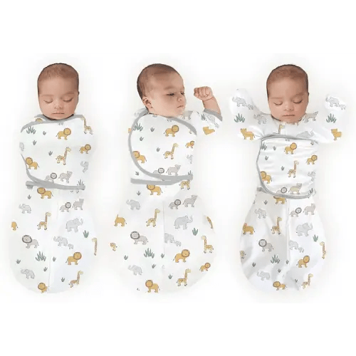 Amazing Baby Omni Swaddle for Newborn, Transitional to Arms Up Sleeves & Mitten Cuffs, Easy Transition Sleep Sack for Better Sleep, On Safari, Small, 0-3 Months