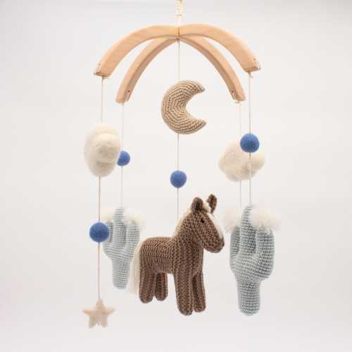 Cowboy baby mobile - Western nursery decor - Horse crib mobile - Pony cot mobile - southwest, cactus - Handmade in UK