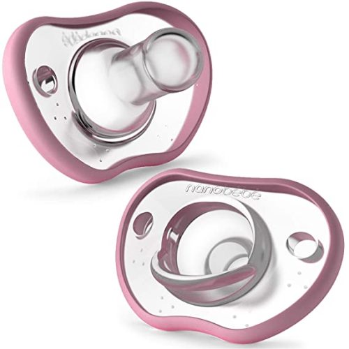 Nanobebe Baby Pacifiers 0-3 Month - Orthodontic, Curves Comfortably with Face Contour, Award Winning for Breastfeeding Babies, 100% Silicone - BPA Free. Perfect Baby Registry Gift 2pk,Pink - 2 Count (Pack of 1) - 0-3 Months Pink