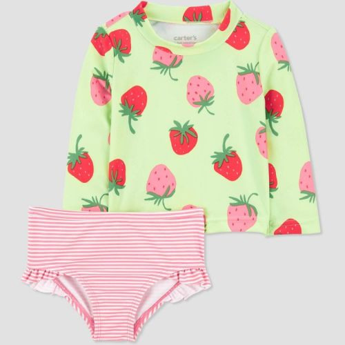 Carter's Just One You®️ Baby Girls' Long Sleeve Strawberry Printed Rash Guard Set - Light Green/pink 9m