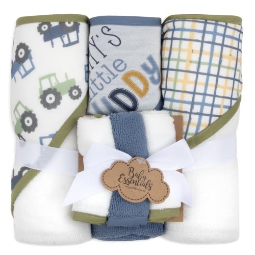 Baby Essentials 6 Piece Printed Hooded Bath Towel and Washcloth Set for Infant, Newborns and Toddlers 3 – 24 Months for Bath Time, Showers, Lounge, Beach and Pool in Mommy's Little Buddy Print