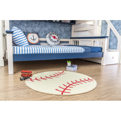 Harriet Bee Furnish My Place Baseball Round Play Area Rugs for Kids | Round Shaped | Kindergarten Classrooms and Playrooms | Contemporary Design| Multicolor & Reviews | Wayfair