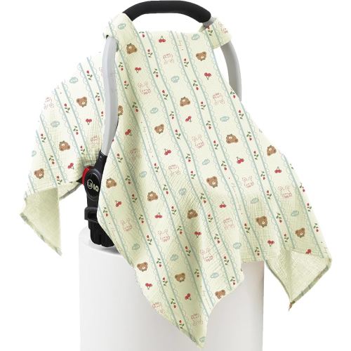 100% Muslin Cotton Car Seat Cover Baby, Carseat Canopy Cover, Universal Fit Stroller Covers for Boys and Girls (Nice Day)