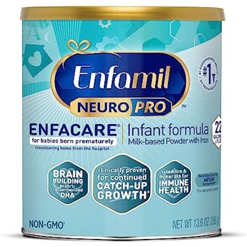 Enfamil NeuroPro EnfaCare High Cal Premature Baby Formula Milk-Based with Iron, Brain-Building DHA, Vitamins & Minerals for Immune Health, Powder Can, 13.6 Oz (Package May Vary)