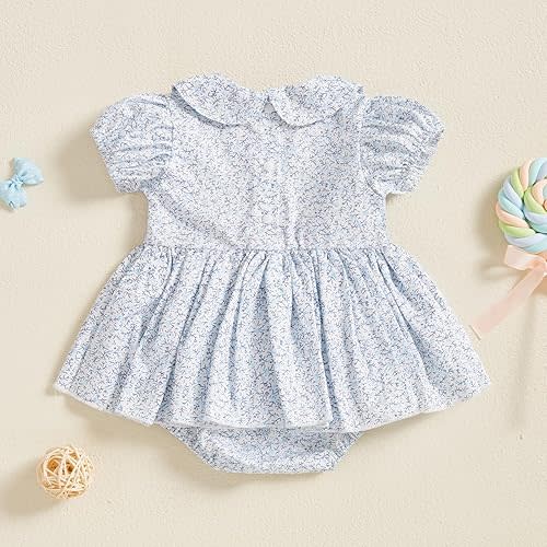 Sasaerucure Summer Baby Girls Clothes Floral Short Sleeve Romper Dress Tutu Bodysuit Doll Collar Jumpsuit One Piece Outfit