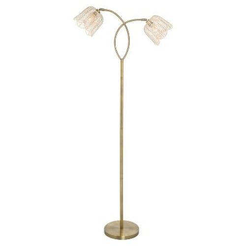 61" Meg Brushed Gold Metal Candlestick Floor Lamp With Rattan Shades - River Of Goods: Dual Light, In-line Switch
