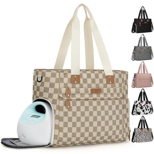 Pritent Baby Diaper Bag Tote,Waterproof Maternity Breast Pump Bags for Mom | Mommy Maternity Bag with 14'' Laptop Sleeve,Waterproof, Travel Baby Bag for Boys & Girls, Hospital Labor and Delivery Plaid