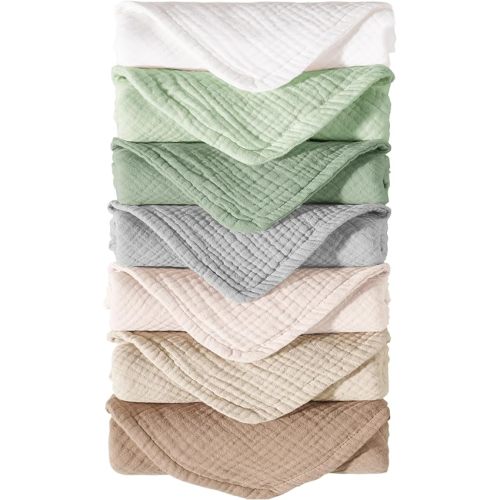 Konssy Muslin Baby Burp Cloths Sets for Unisex- 7 Pack Soft 100% Cotton Burping Clothes for Newborn,Baby Girls and Boys