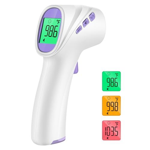 Forehead Thermometer for Adults, Kids & Babies, No-Touch Infrared Thermometer, Digital Thermometer with LCD Backlight Display, Fever Alarm and 1s Instant Reading - Purple