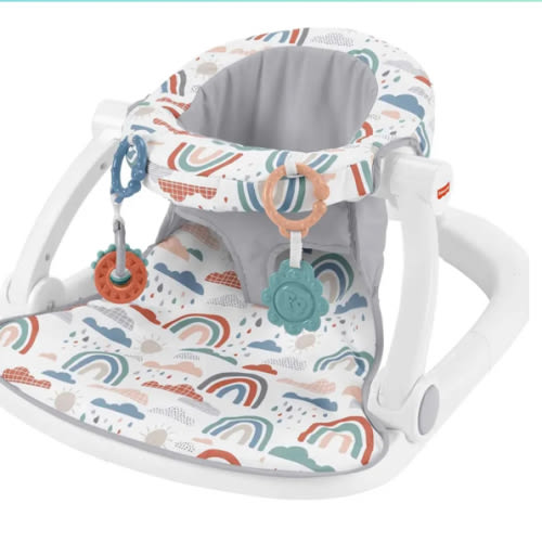 Fisher-Price Portable Baby Chair Sit-Me-Up Floor Seat with Developmental Toys & Machine Washable Seat Pad, Rainbow Showers
