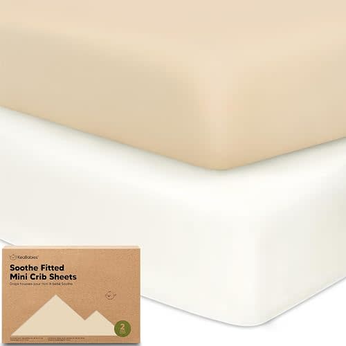 2-Pack Mini Crib Sheets Fitted - 38x26 Pack N Play Sheets for Pack and Play Mattress, Organic Cotton, Soft & Breathable Playard Bedding, Neutral Mini Toddler Bed Cover for Boys, Girls (Khaki)