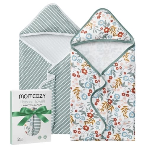 Momcozy Baby Towel with Hooded-2 Pack Soft Bath Towel Set-Shower Gifts or Bath Essential for Infant, Newborn, Toddler (35 X 35 Inch, Petite Blossom)