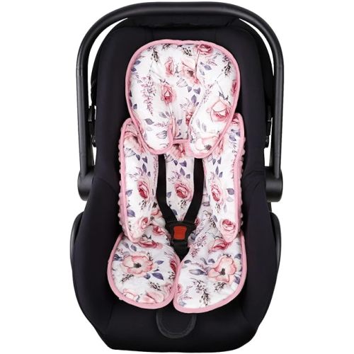 SWESEN Baby Carseat Head & Body Support, Infant Headrest Cushion, Newborn Car Seat Insert for Strollers, Bouncers, Swing, Pink Floral