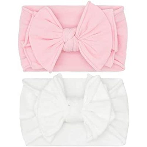 Baby Bling Bows Newborn to Little Girls Hair Bow - FAB-BOW-LOUS Headbands Toddlers Hair Accessories, Made in the USA, One Size (2 Pack - pink + white)