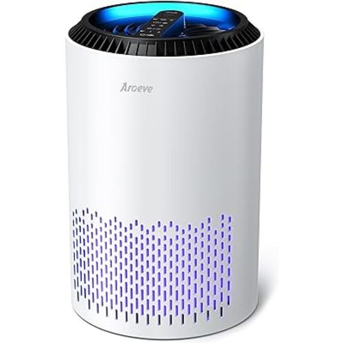 AROEVE Air Purifiers for Home, Air Purifier Air Cleaner For Smoke Pollen Dander Hair Smell Portable Air Purifier with Sleep Mode Speed Control For Bedroom Office Living Room, MK01- White